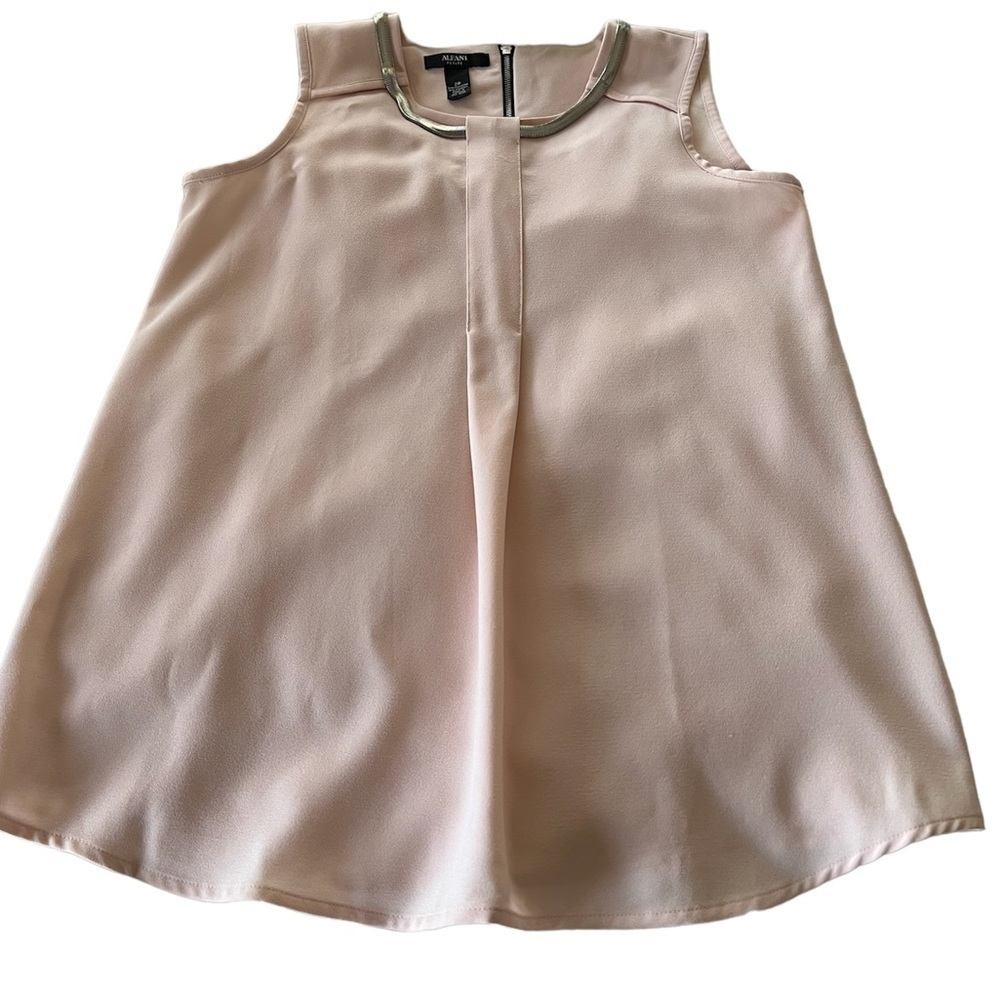 Alfani Blouse Size 2 Petite Metal Neckline Blush Pink